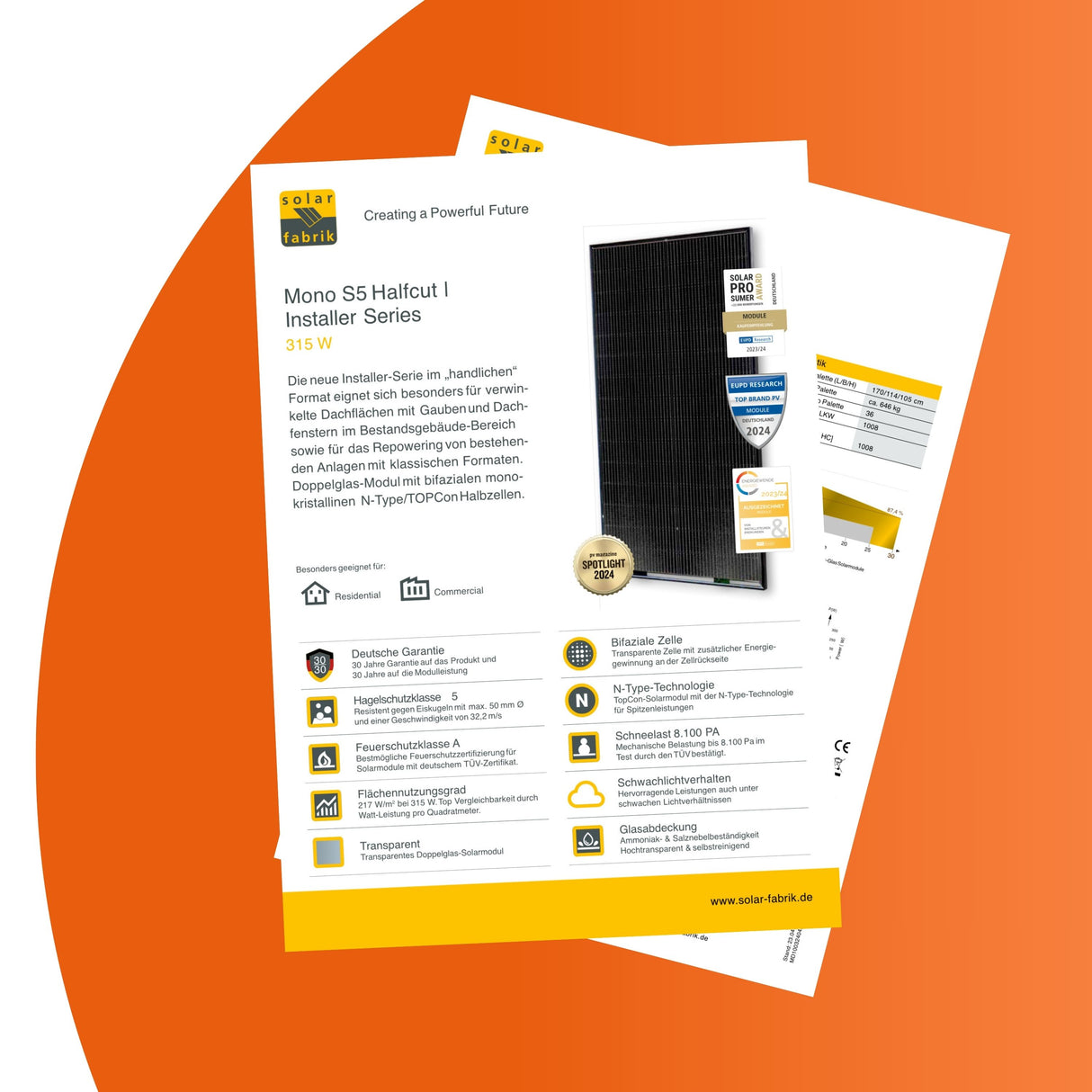 Datenblatt Solarfabrik 315 Halfcut